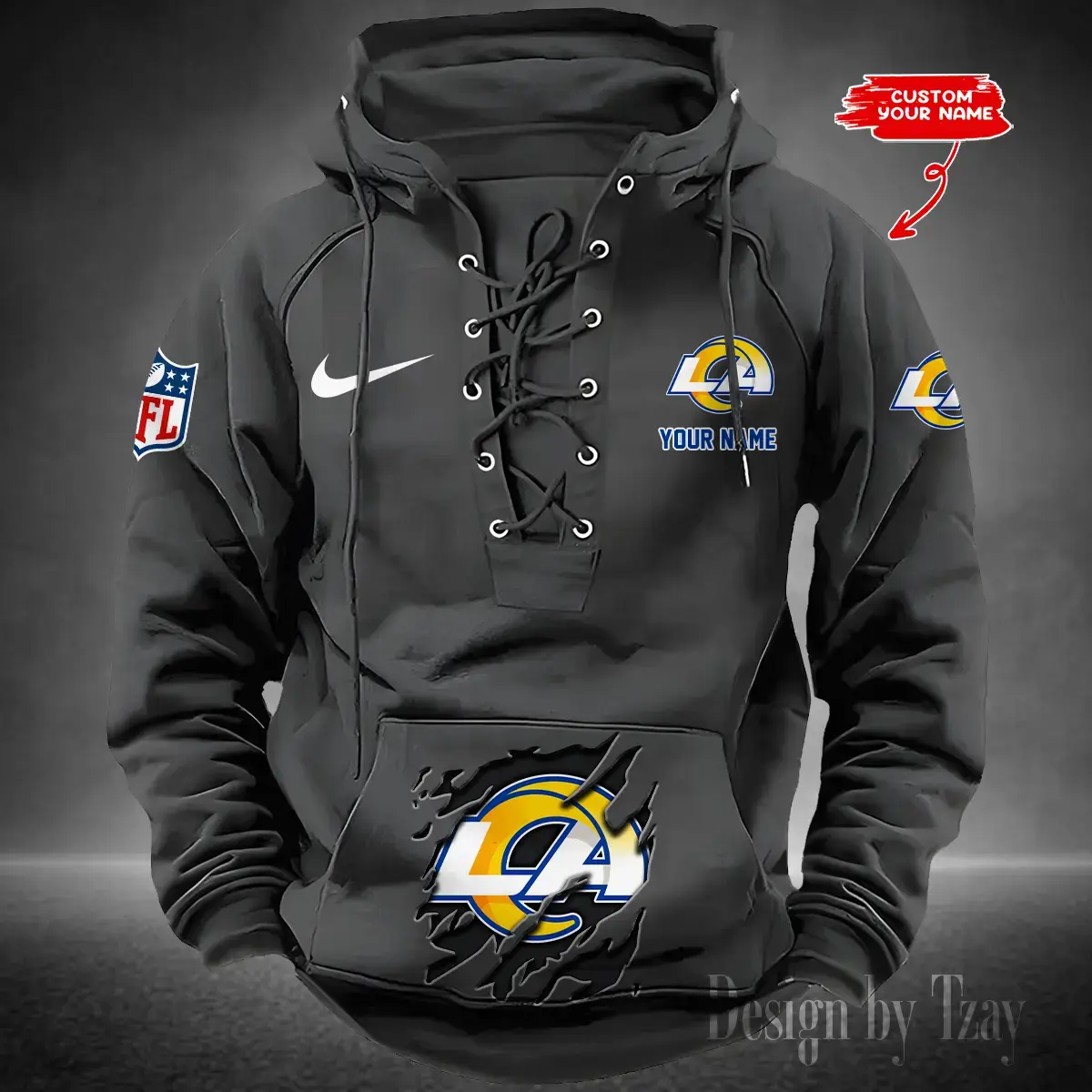 Los Angeles Rams black Men Hooded Lace up Hoodie