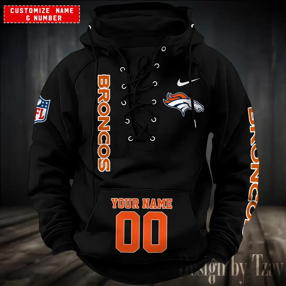Denver Broncos Men Hooded Lace up Hoodie For Men