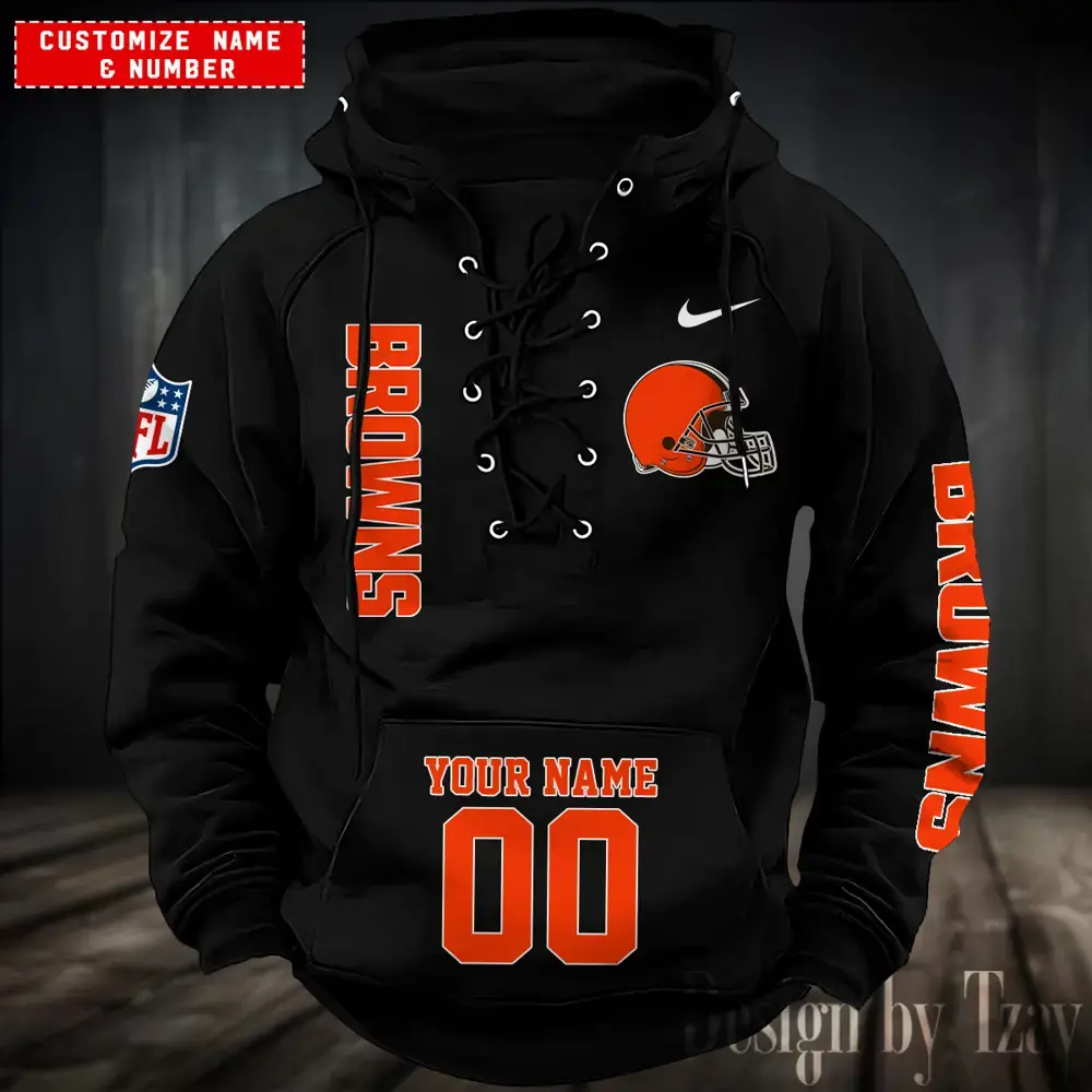 Cleveland Browns Men Hooded Lace up Hoodie For Men navy