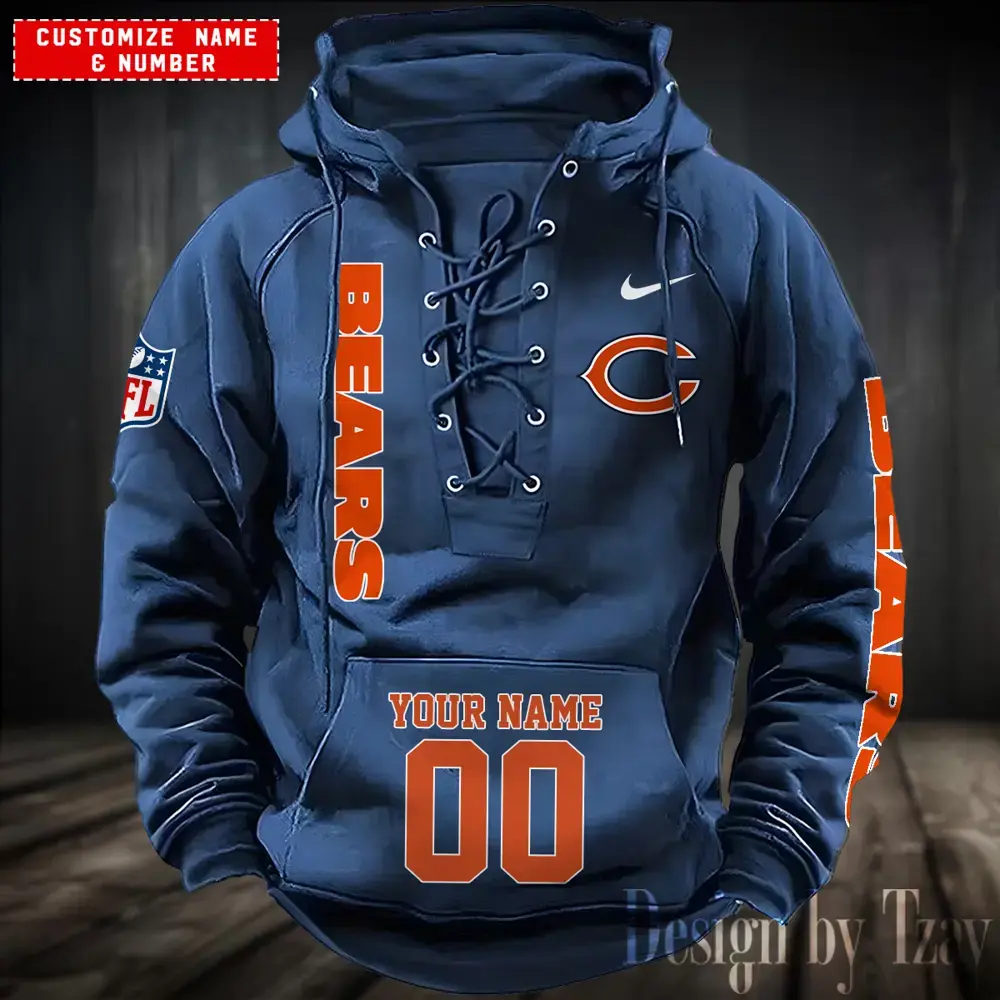 Chicago Bears Men Hooded Lace up Hoodie For Men