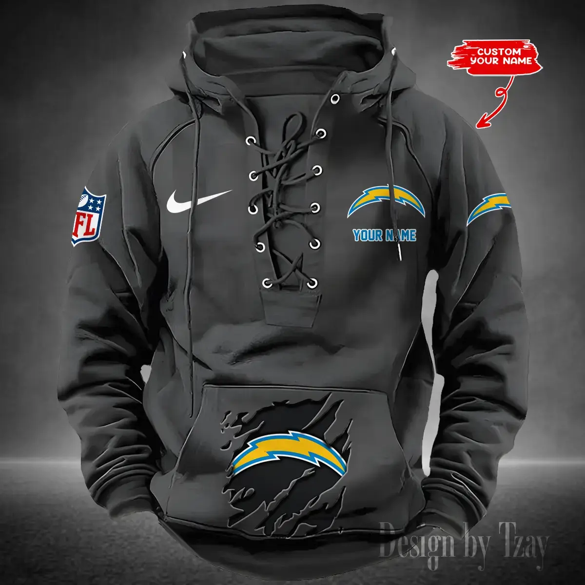 Los Angeles Chargers Men Hooded Lace up Hoodie