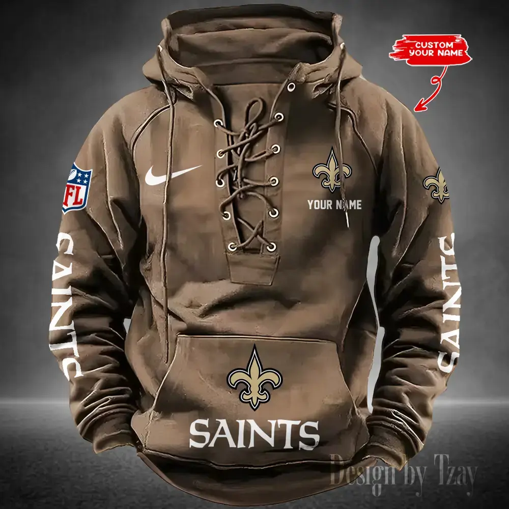 New Orleans Saints Men Hooded Lace up Hoodie