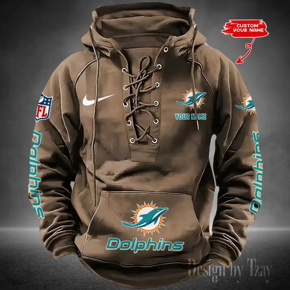 Miami Dolphins Men Hooded Lace up Hoodie
