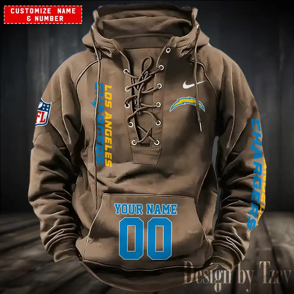 Los Angeles Chargers black Men Hooded Lace up Hoodie