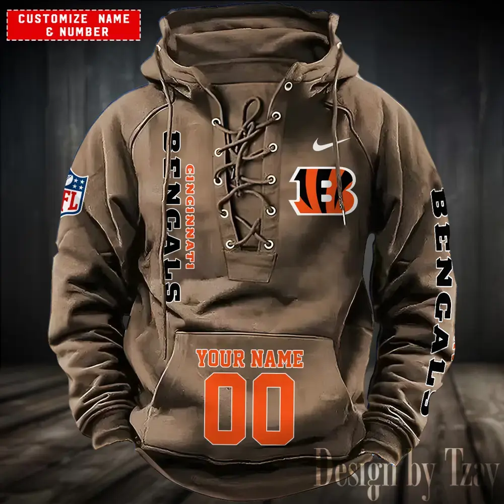 Cincinnati Bengals Men Hooded Lace up Hoodie For Men