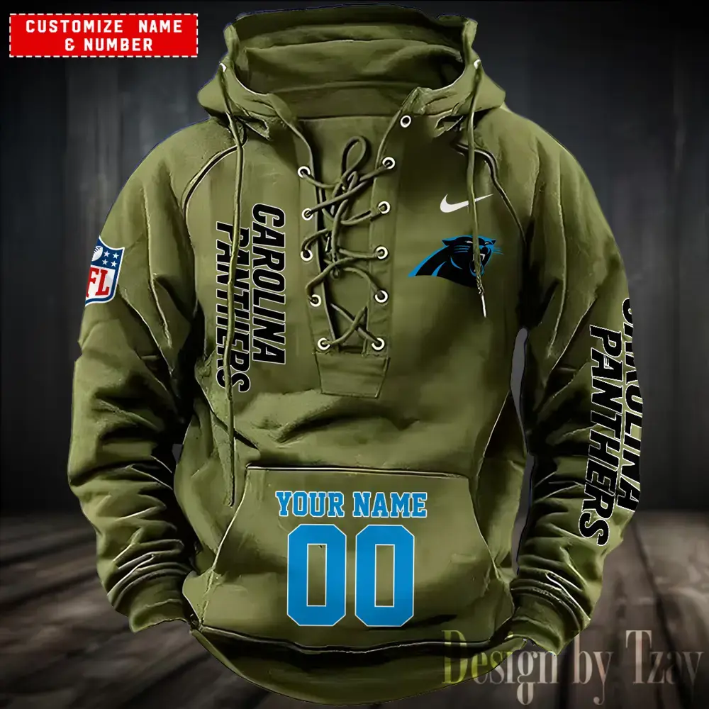 Carolina Panthers Men Hooded Lace up Hoodie For Men black