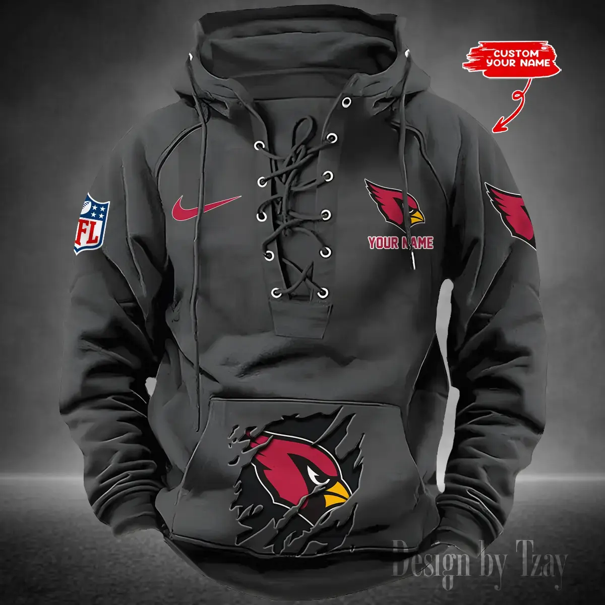Arizona Cardinals Men Hooded Lace up Hoodie