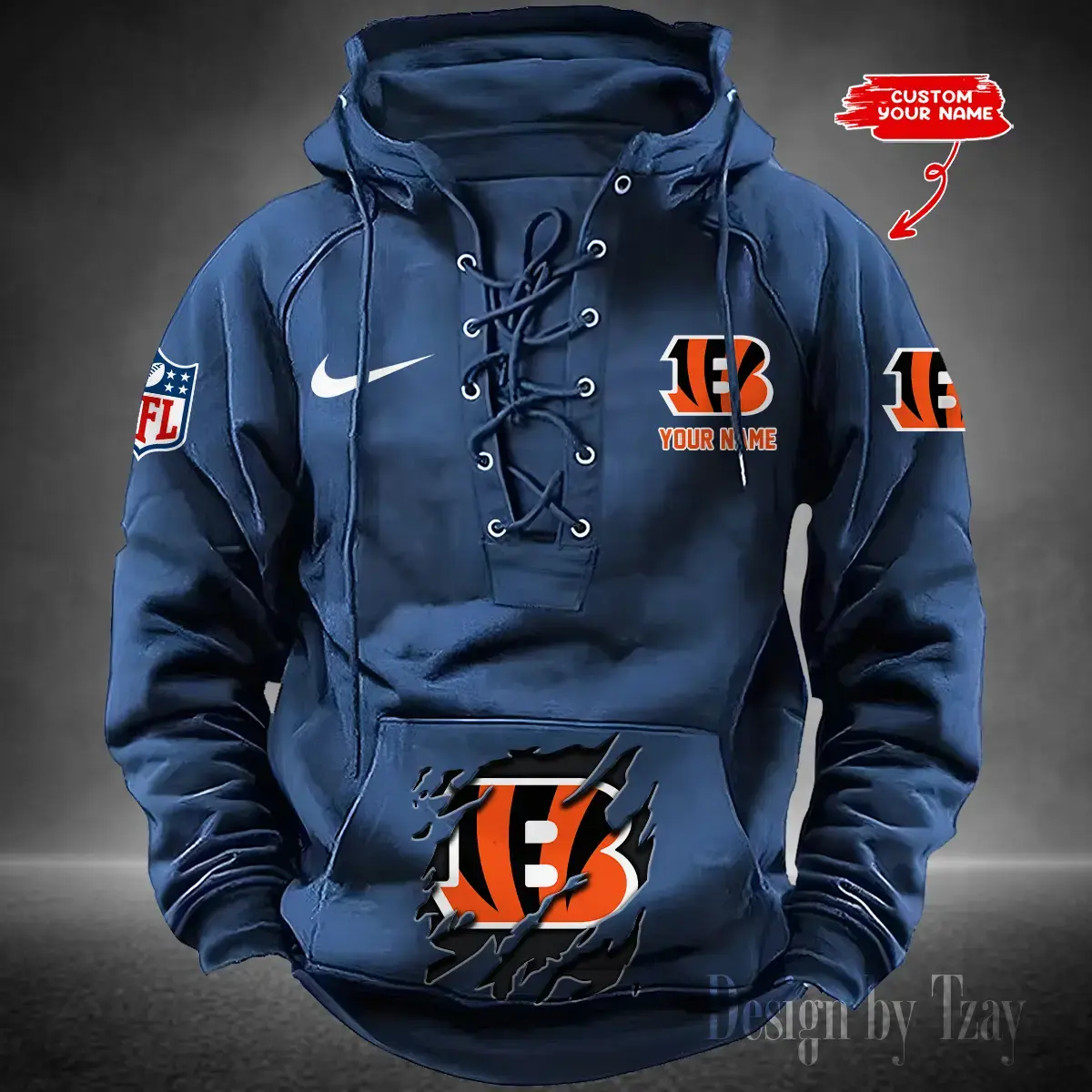 Cincinnati Bengals Men Hooded Lace up Hoodie