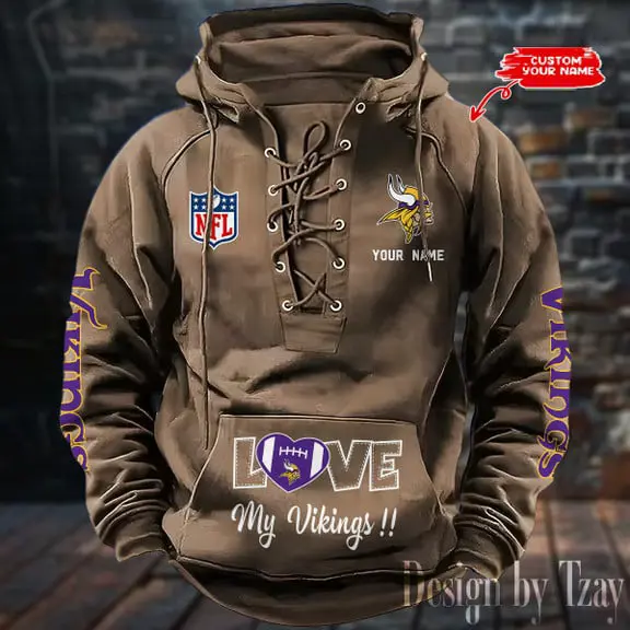 Minnesota Vikings Men Hooded Lace up Hoodie