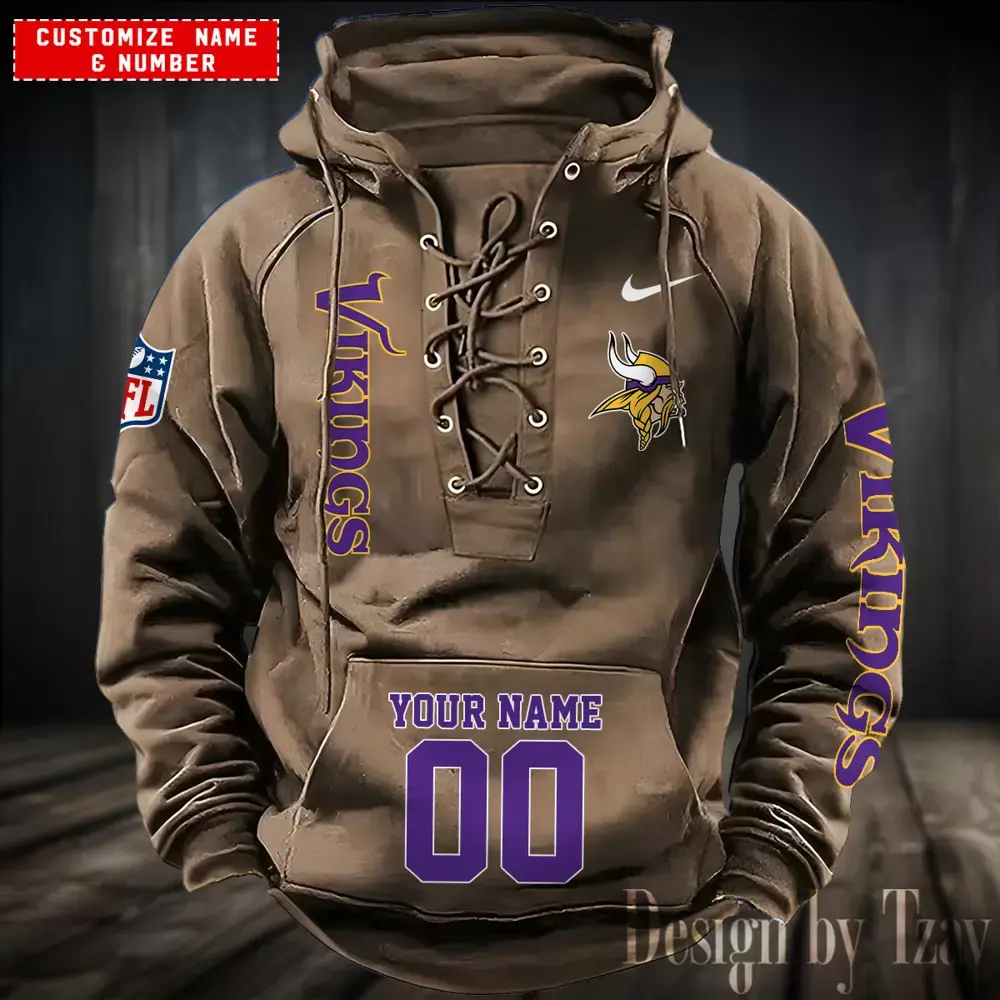 Minnesota Vikings Men Hooded Lace up Hoodie