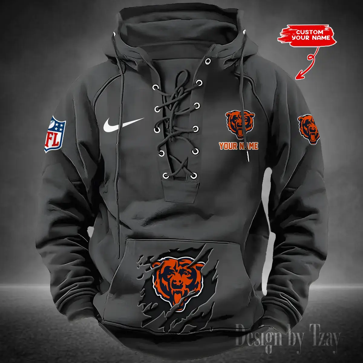 Chicago Bears Men Hooded Lace up Hoodie navy
