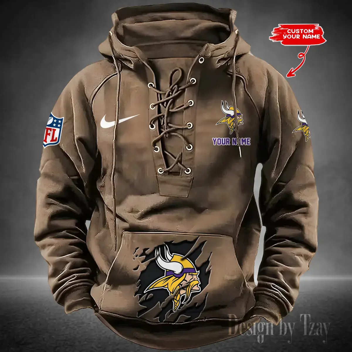 Minnesota Vikings Men Hooded Lace up Hoodie