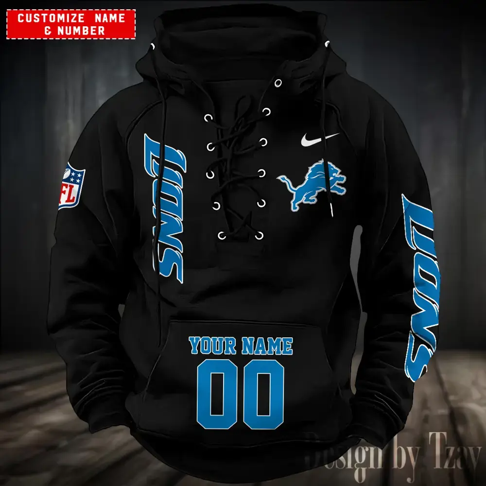 Detroit Lions Men Hooded Lace up Hoodie For Men