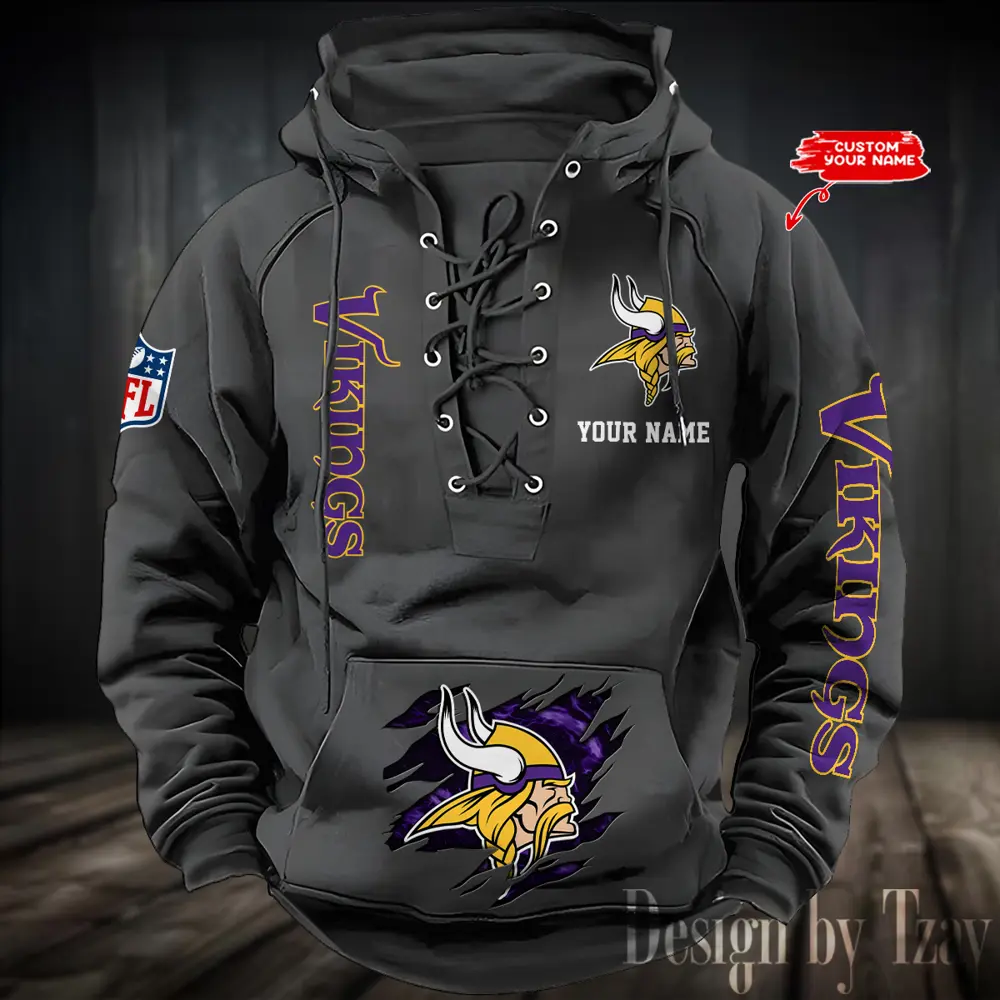Minnesota Vikings Men Hooded Lace up Hoodie