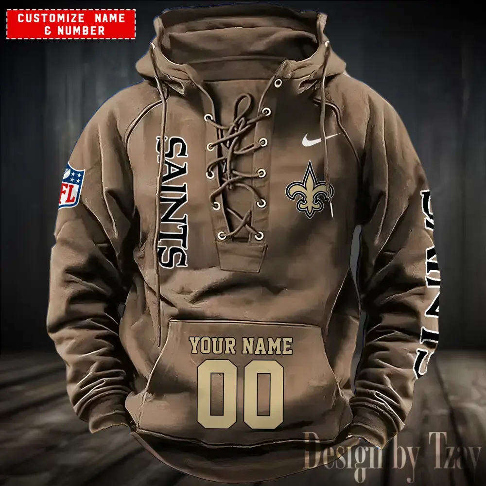 New Orleans Saints Men Hooded Lace up Hoodie