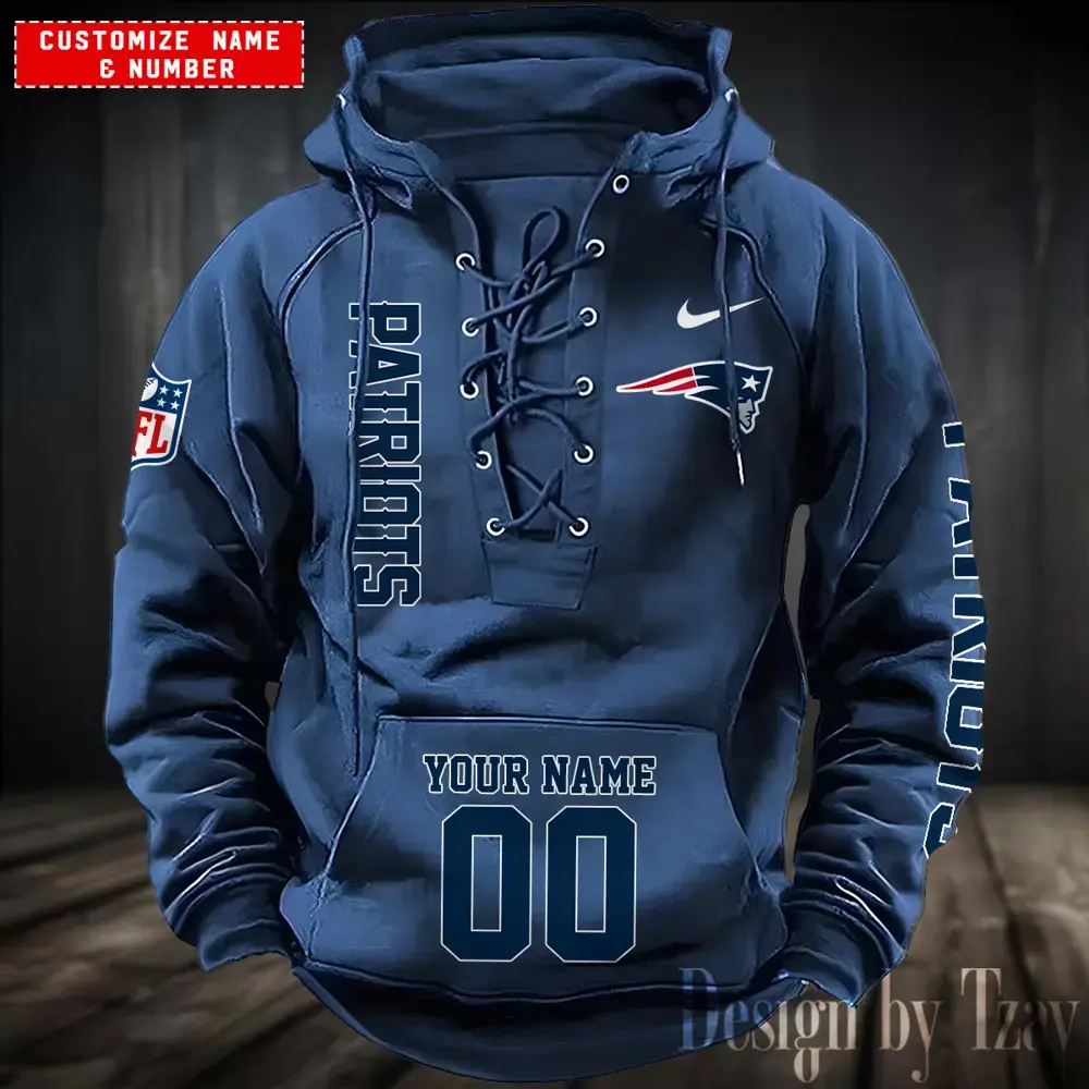 New England Patriots black Men Hooded Lace up Hoodie