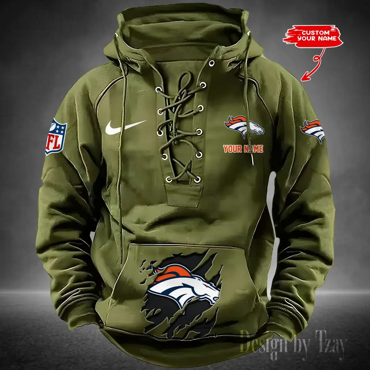 Denver Broncos Men Hooded Lace up Hoodie