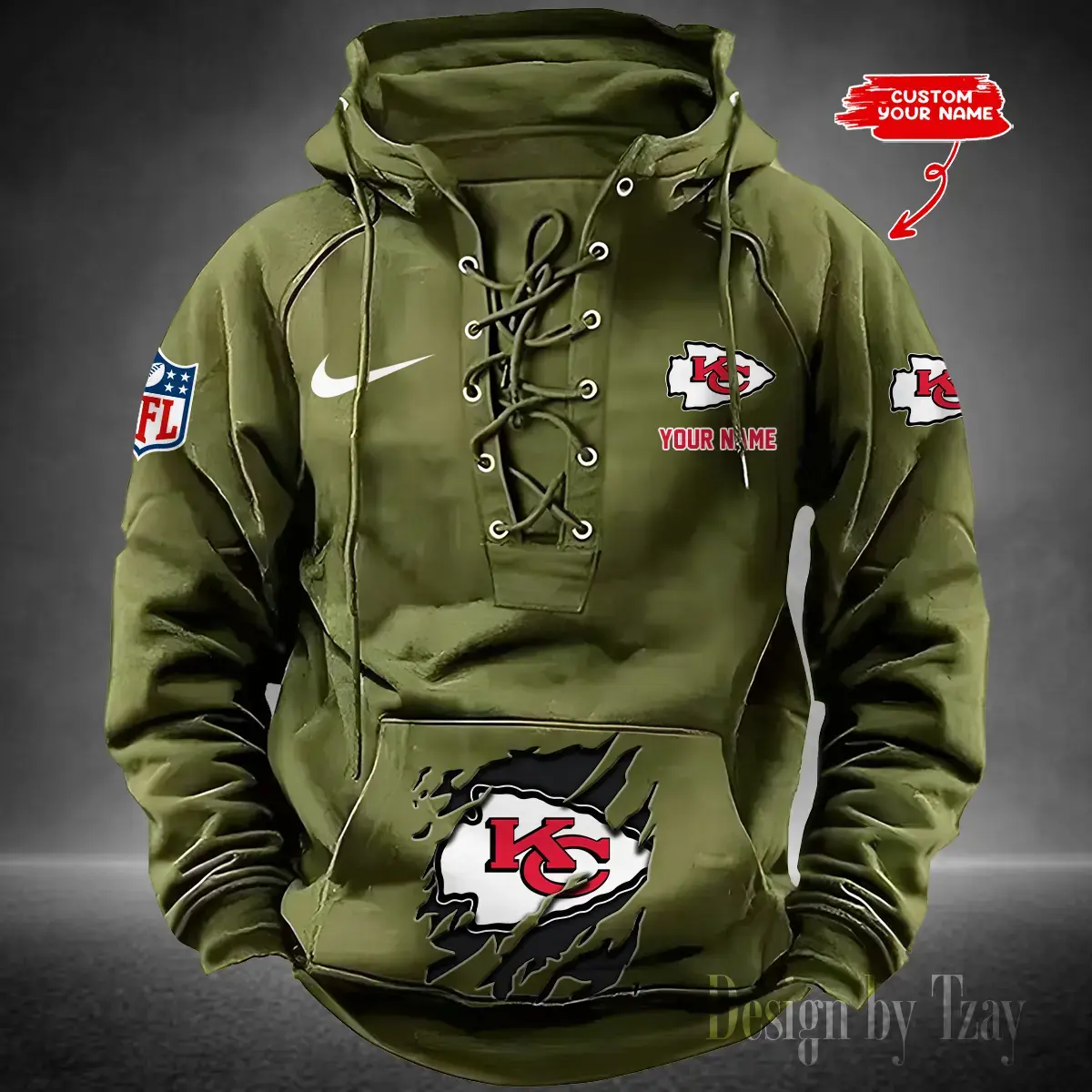 Kansas City Chiefs black Men Hooded Lace up Hoodie