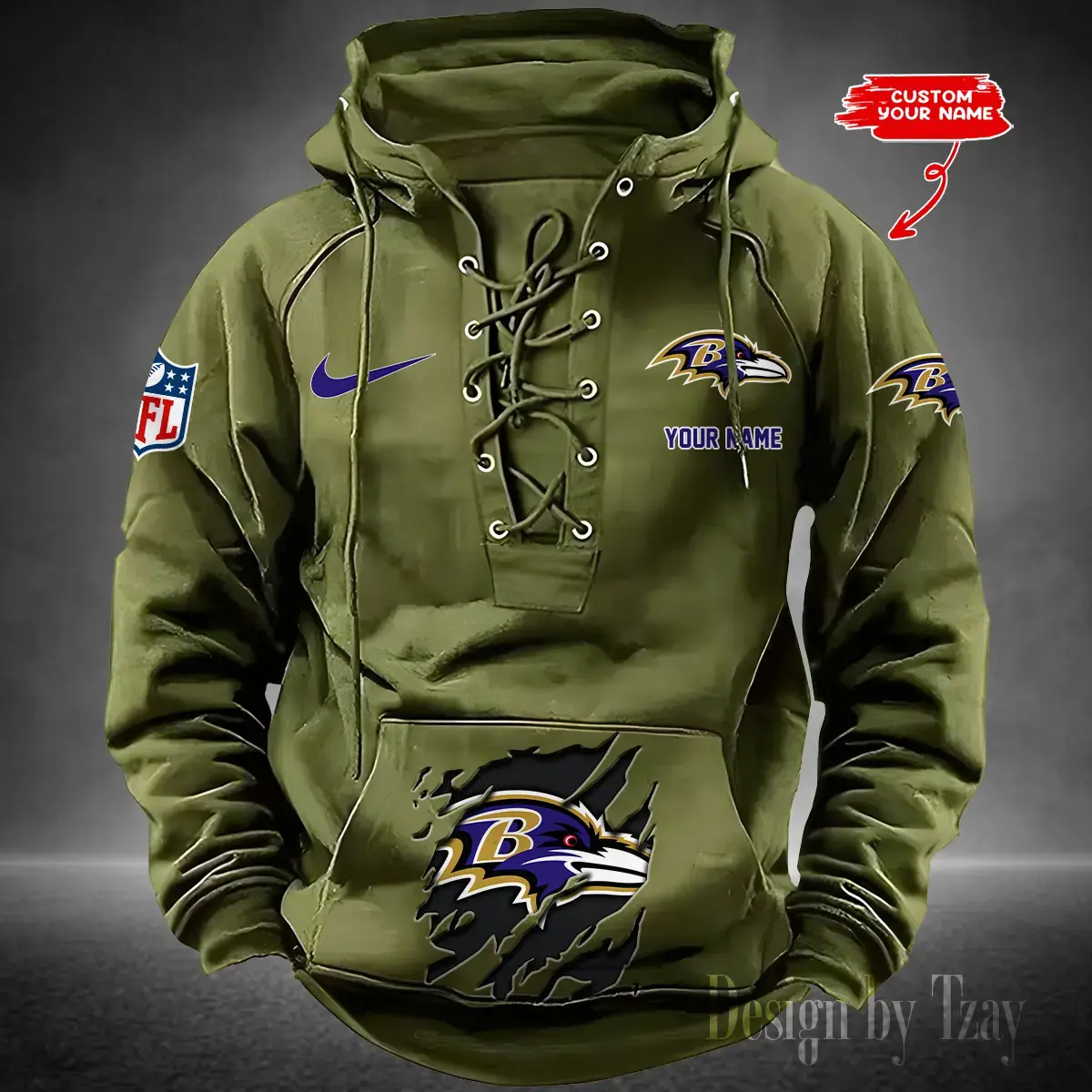 Baltimore Ravens Men Hooded Lace up Hoodie