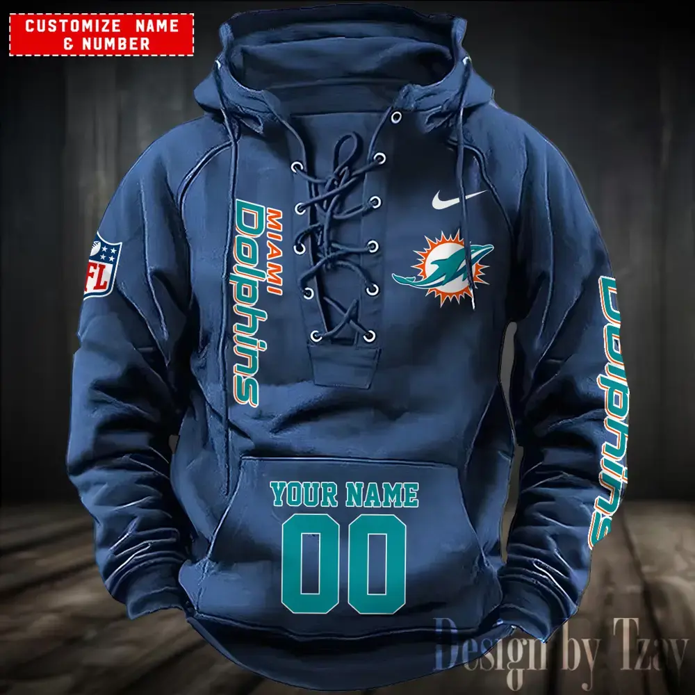 Miami Dolphins Men Hooded Lace up Hoodie