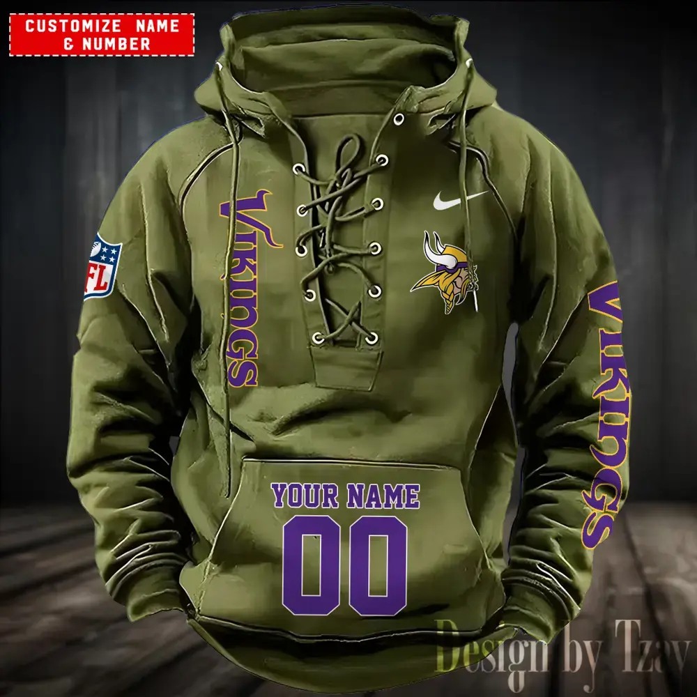 Minnesota Vikings Men Hooded Lace up Hoodie