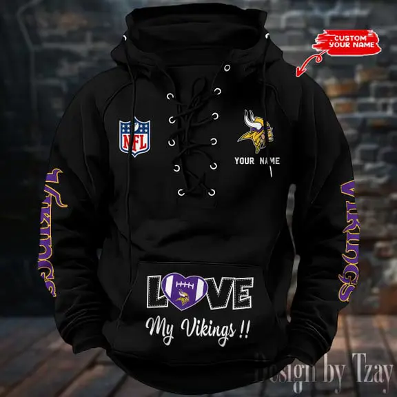 Minnesota Vikings NFL Hooded Lace Up Hoodie Mens Fan Gear