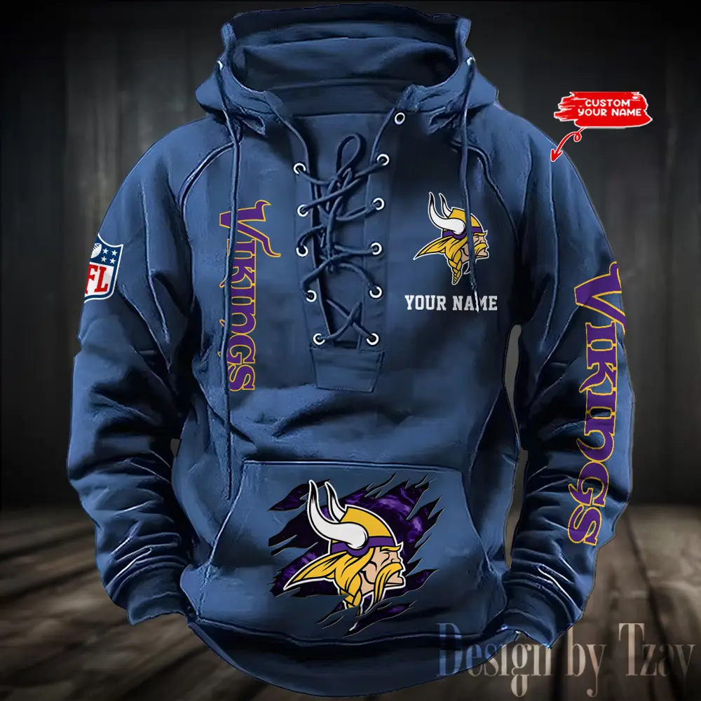 Minnesota Vikings NFL Hooded Lace Up Hoodie Mens Vintage