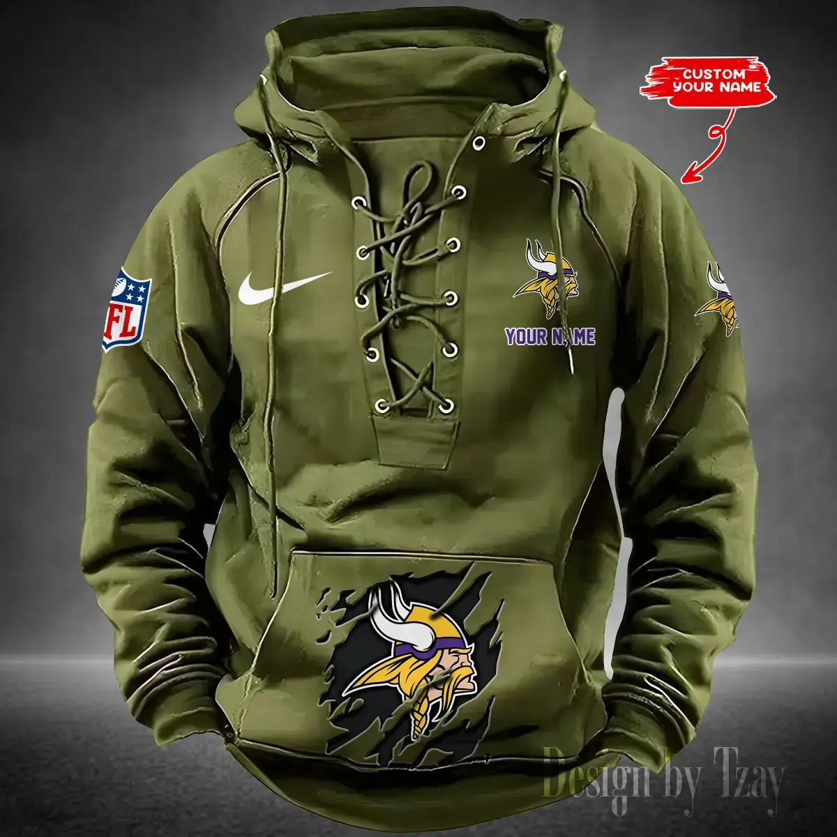 Minnesota Vikings Men Hooded Lace up Hoodie