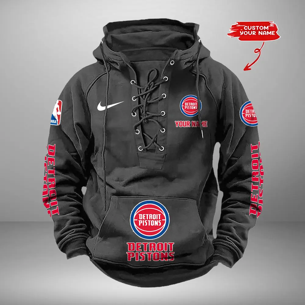 Detroit Pistons NBA Retro Lace Up Hoodie Personalized Mens Pullover