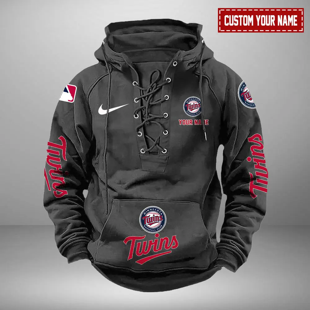 Minnesota Twins MLB Retro Lace Up Hoodie Personalized Mens Pullover
