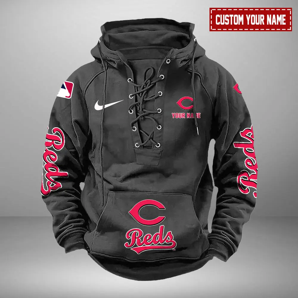 Cincinnati Reds MLB Retro Lace Up Hoodie Personalized Mens Vintage