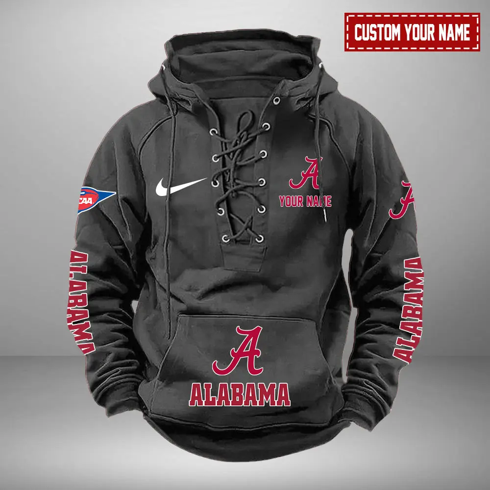 Alabama Crimson Tide NCAA Retro Lace Up Hoodie Custom Name Mens Vintage