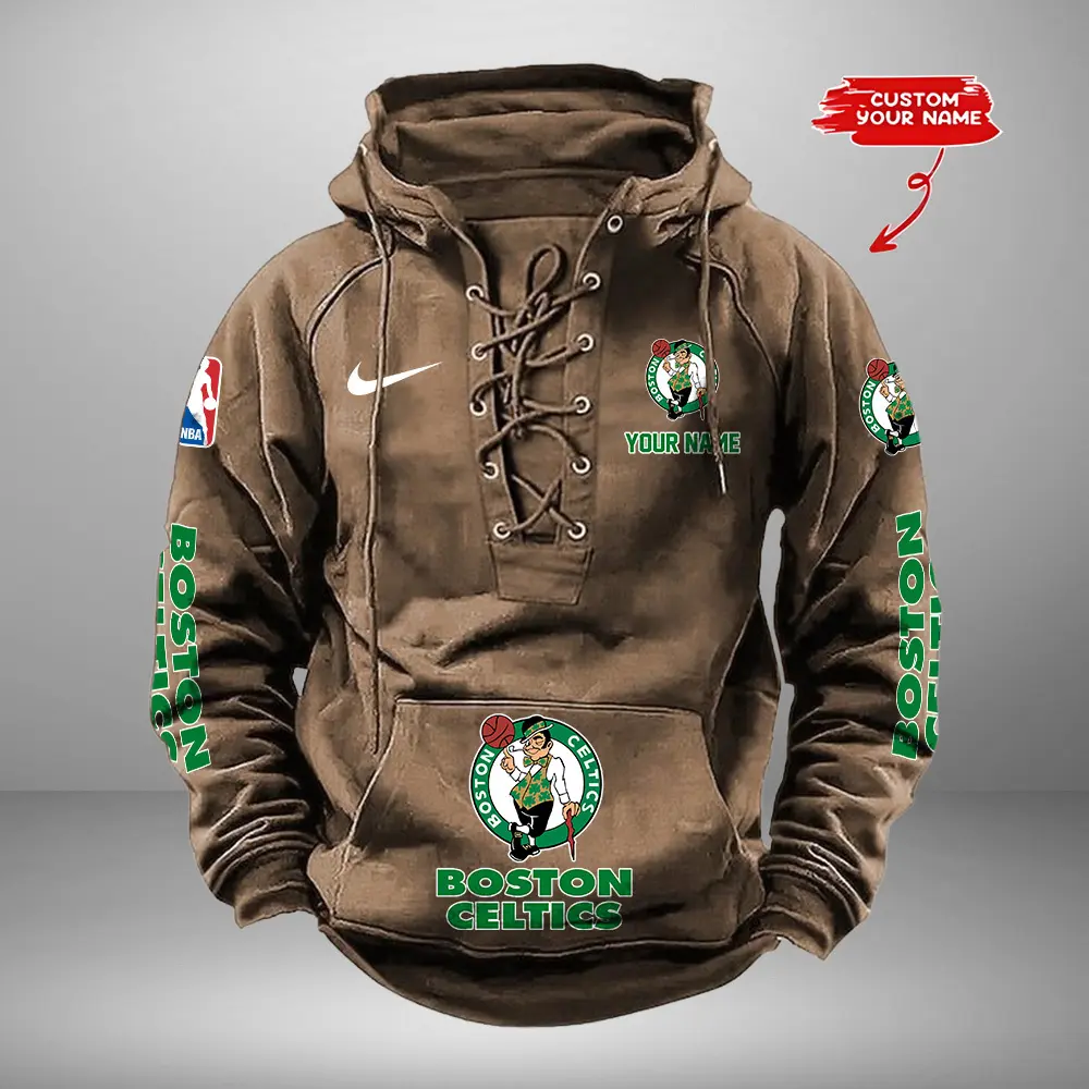 Boston Celtics NBA Retro Lace Up Hoodie Personalized Mens Vintage