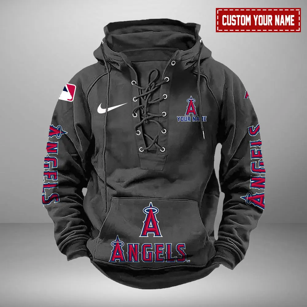Los Angeles Angels MLB Retro Lace Up Hoodie Personalized Mens Throwback
