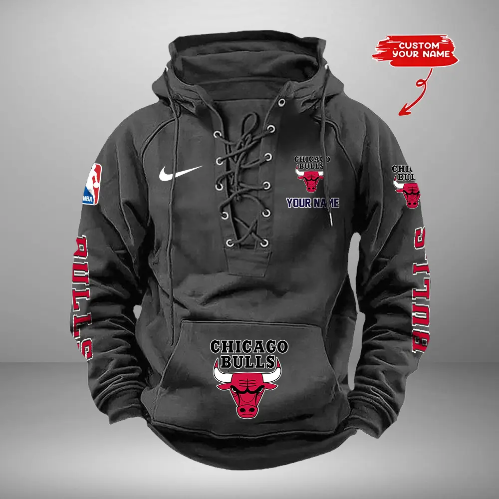 Chicago Bulls NBA Retro Lace Up Hoodie Personalized Mens Vintage