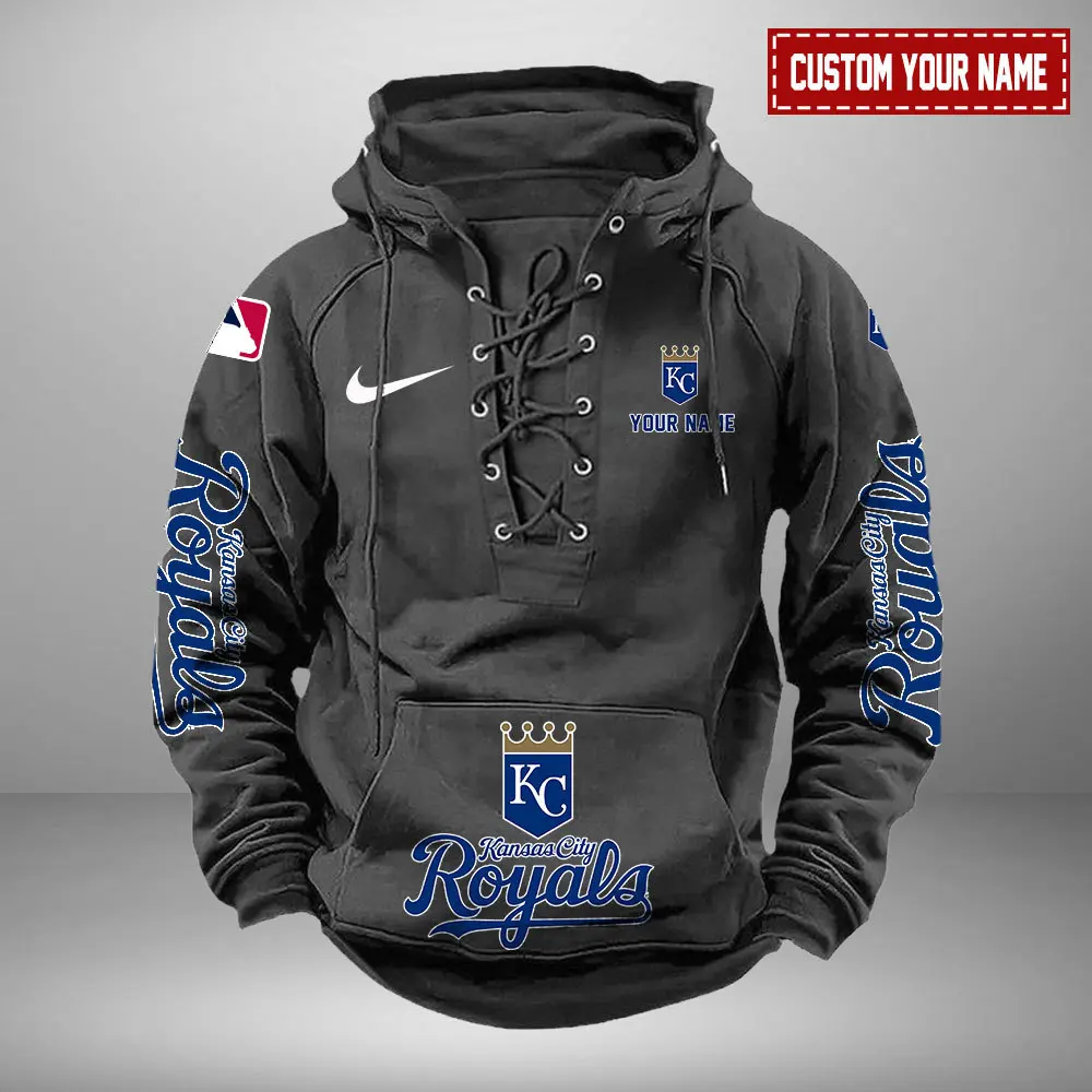 Kansas City Royals MLB Retro Lace Up Hoodie Personalized Mens Pullover