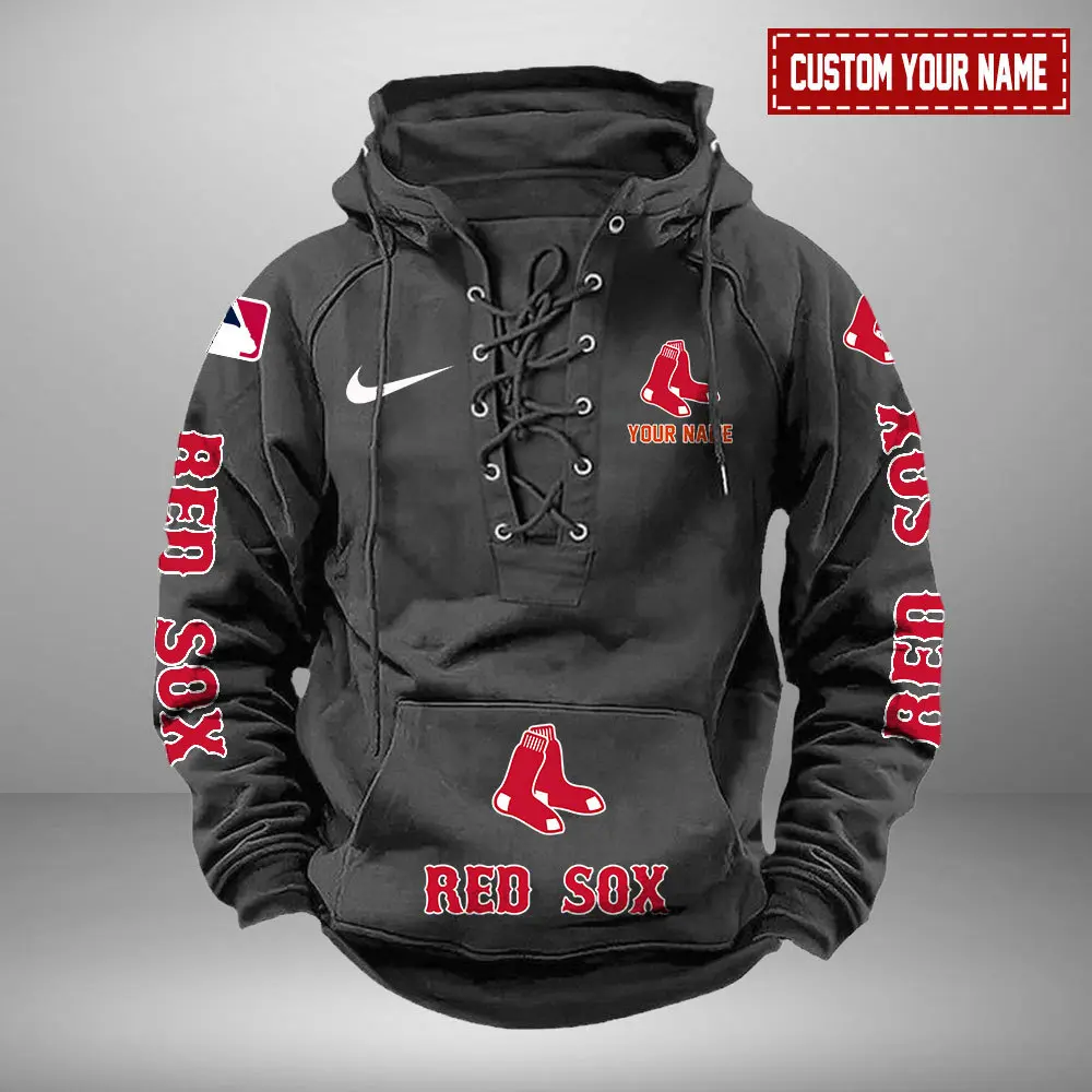 Boston Red Sox MLB Retro Lace Up Hoodie Personalized Mens Throwback