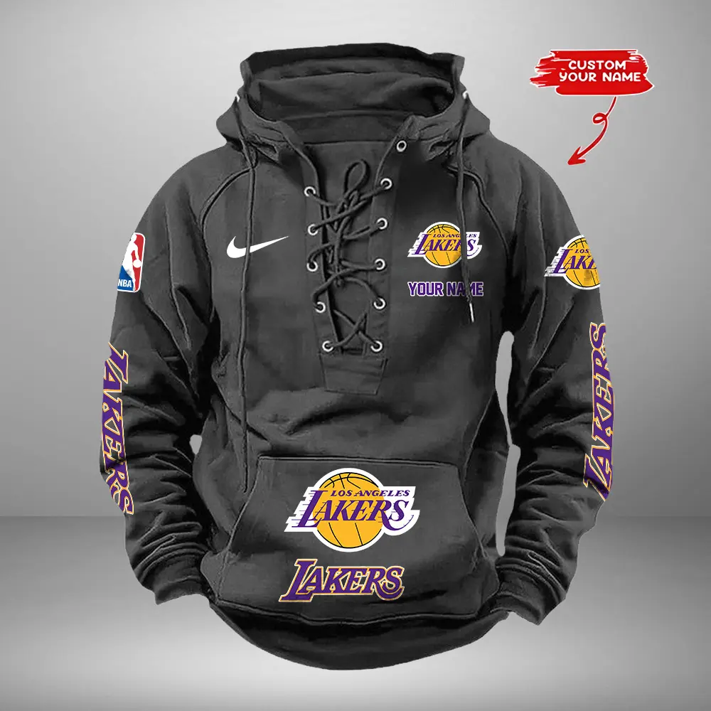 Los Angeles Lakers NBA Retro Lace Up Hoodie Personalized Mens Vintage