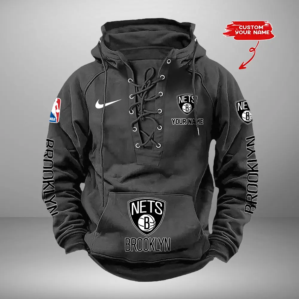 Brooklyn Nets NBA Retro Lace Up Hoodie Personalized Mens Throwback