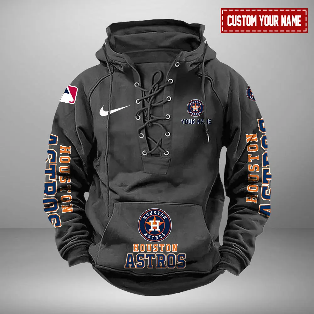 Houston Astros MLB Retro Lace Up Hoodie Personalized Mens Vintage