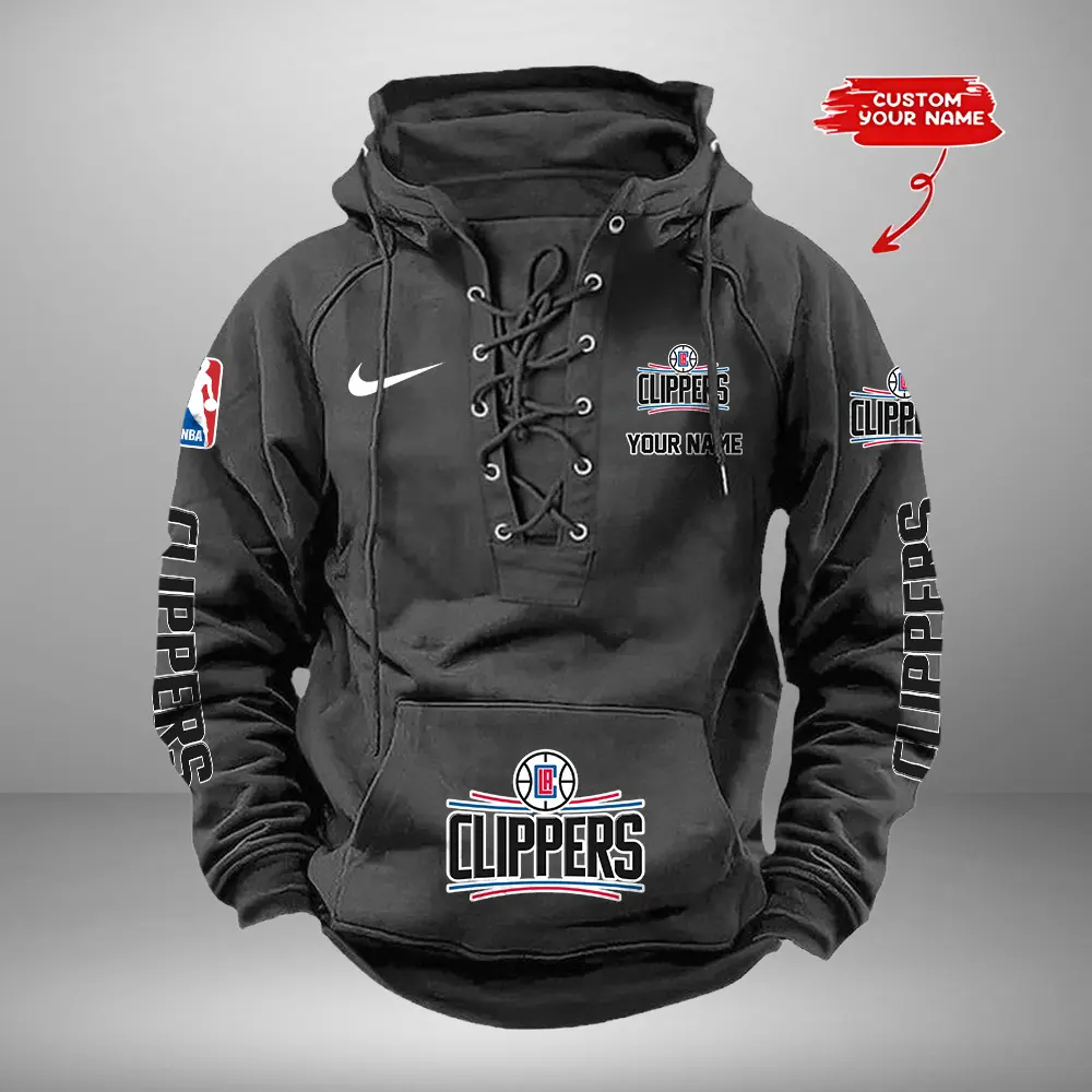 Los Angeles Clippers NBA Retro Lace Up Hoodie Personalized Mens Vintage