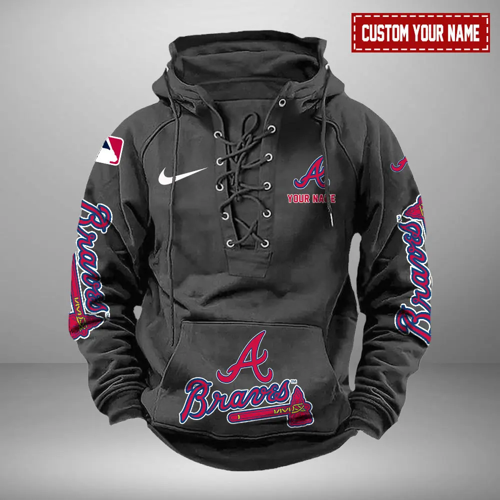 Atlanta Braves MLB Retro Lace Up Hoodie Personalized Mens Vintage