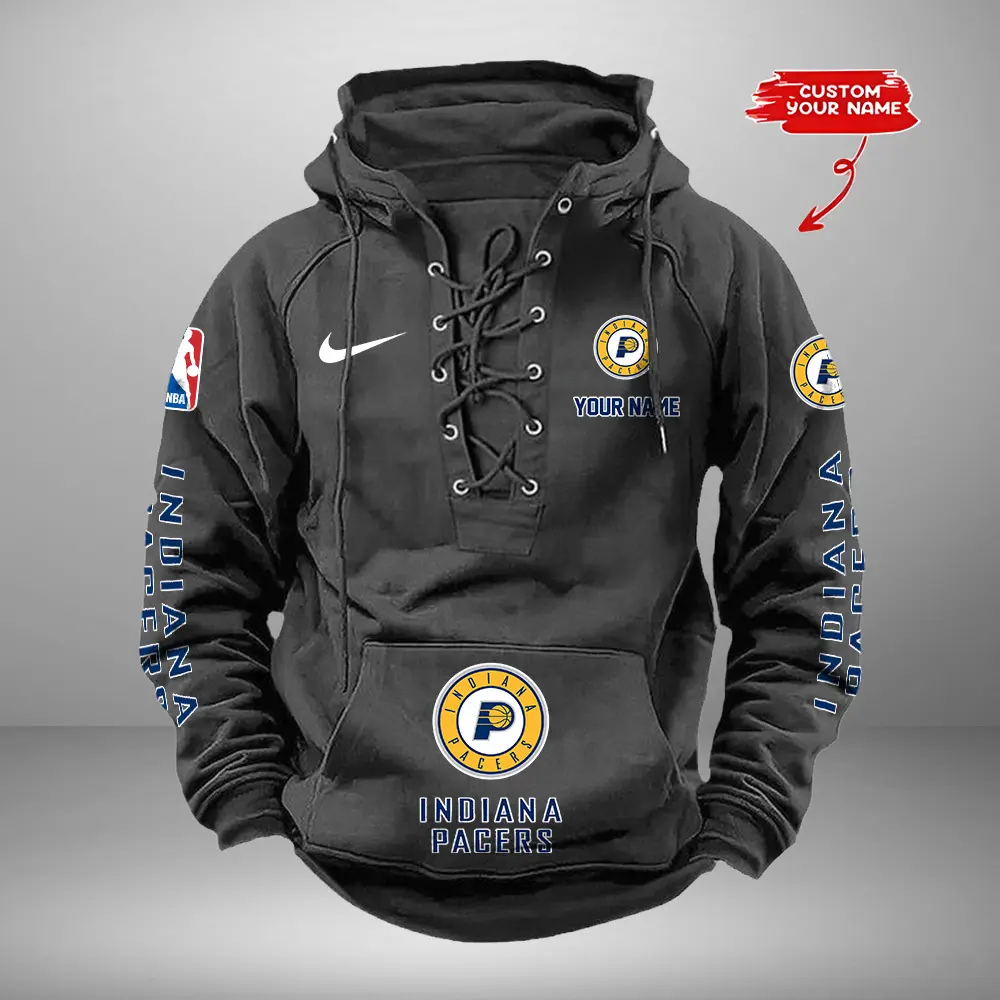 Indiana Pacers NBA Retro Lace Up Hoodie Personalized Mens Vintage