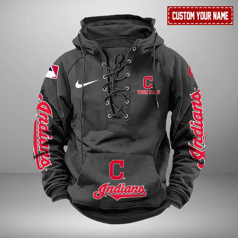 Cleveland Guardians MLB Retro Lace Up Hoodie Personalized Mens Pullover