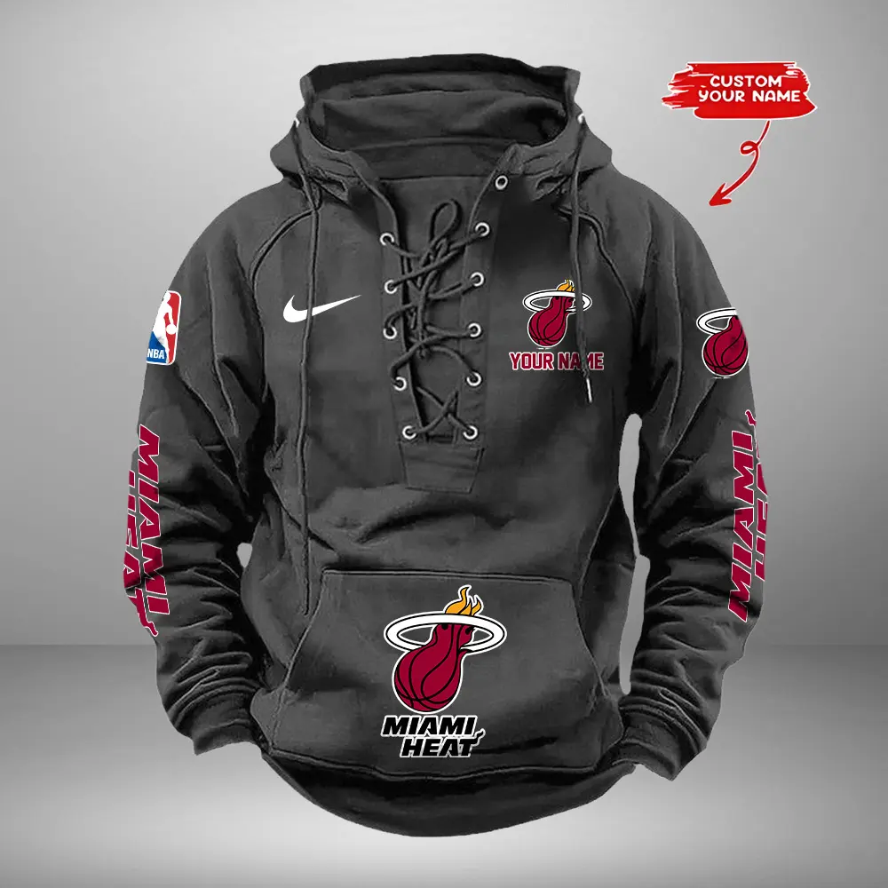 Miami Heat NBA Retro Lace Up Hoodie Personalized Mens Throwback