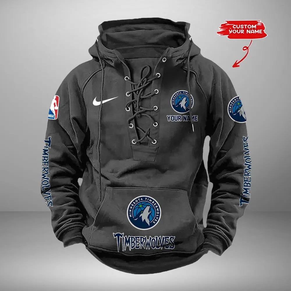 Minnesota Timberwolves NBA Retro Lace Up Hoodie Personalized Mens Throwback