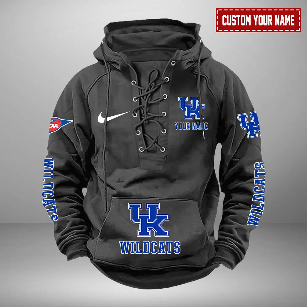 Kentucky Wildcats NCAA Retro Lace Up Hoodie Custom Name Mens Vintage