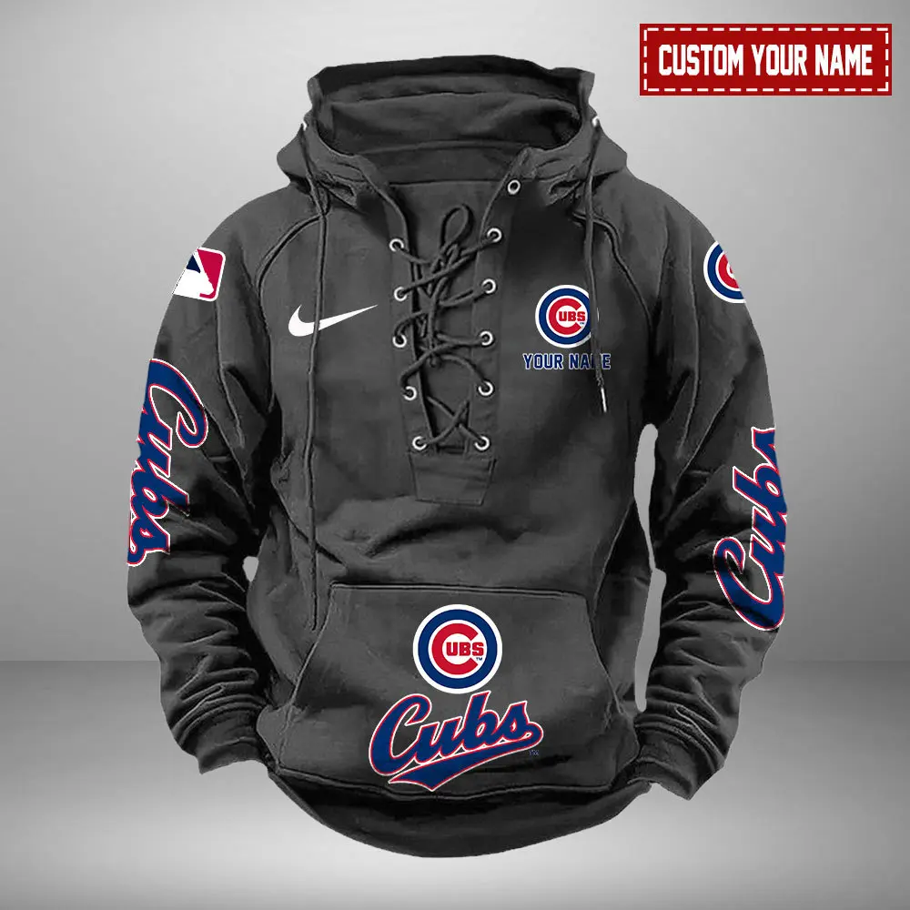 Chicago Cubs MLB Retro Lace Up Hoodie Personalized Mens Throwback
