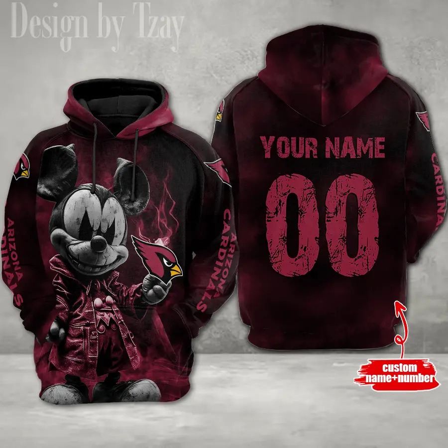 Arizona Cardinals Mickey 3D Printed Pullover Hoodie