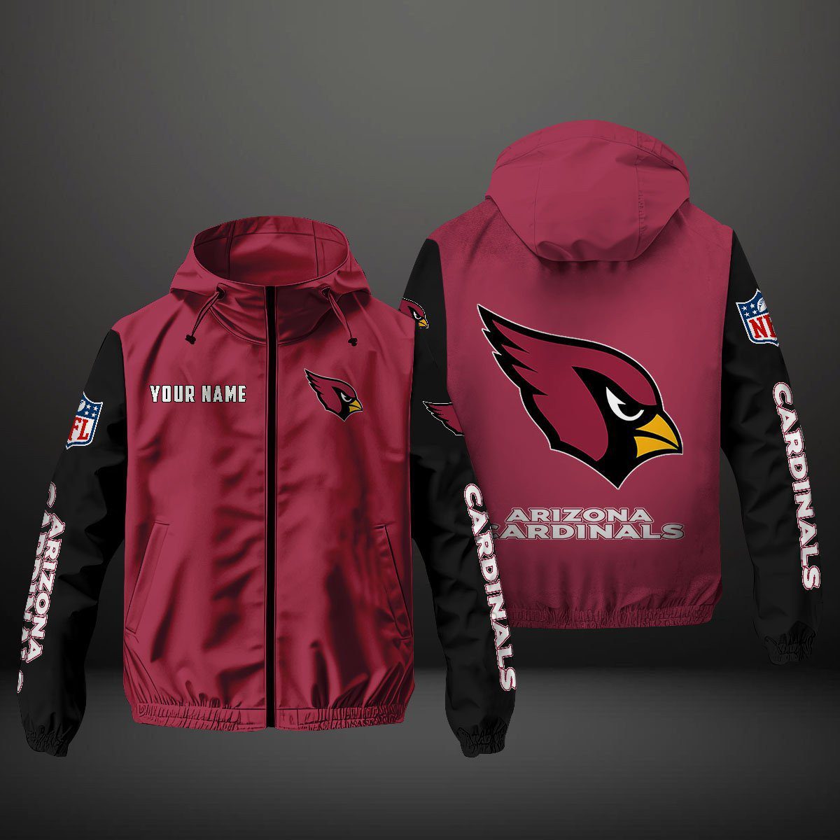 Arizona Cardinals NFL Personalized Windbreaker Outdoor Jacket
